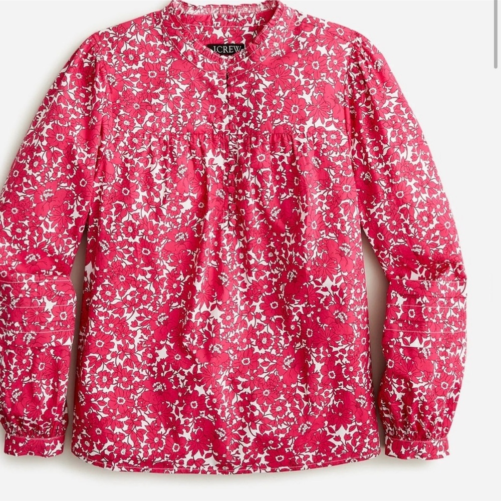 NWT Button-front ruffleneck popover in blushing meadow cotton poplin size large - Picture 2 of 8